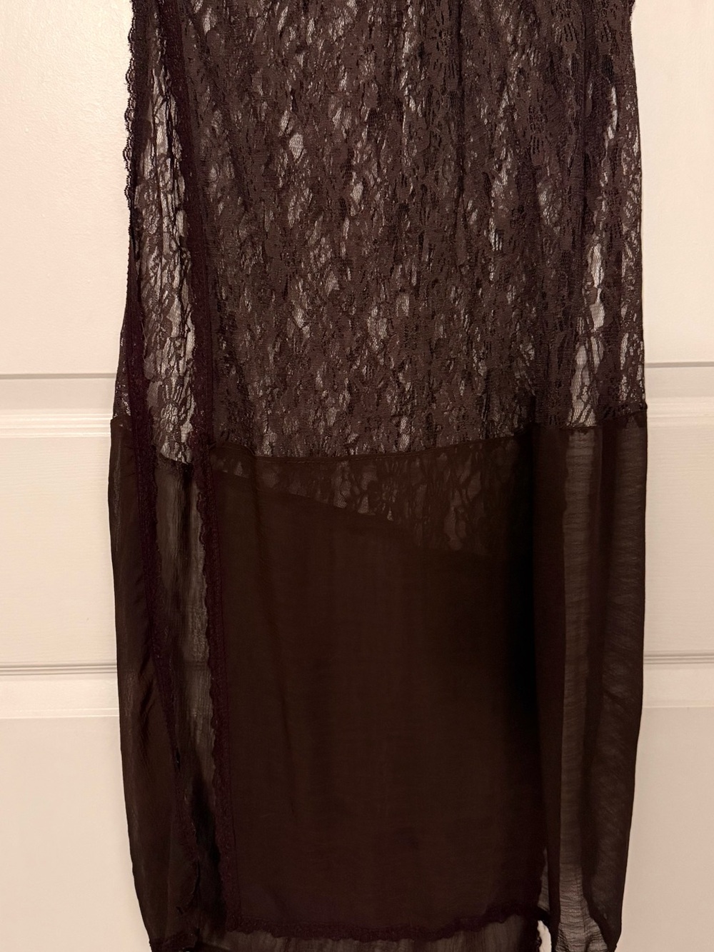 Elegant Sheer Lace Panel Wrap Scarf in Dark Brown